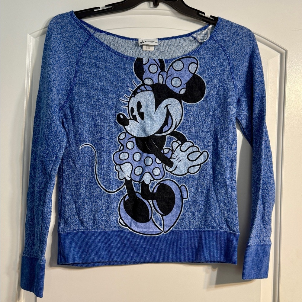 Disney Parks Sweatshirt‎ Womens Medium Disneycore Blue Minnie Mouse Boat Neck
